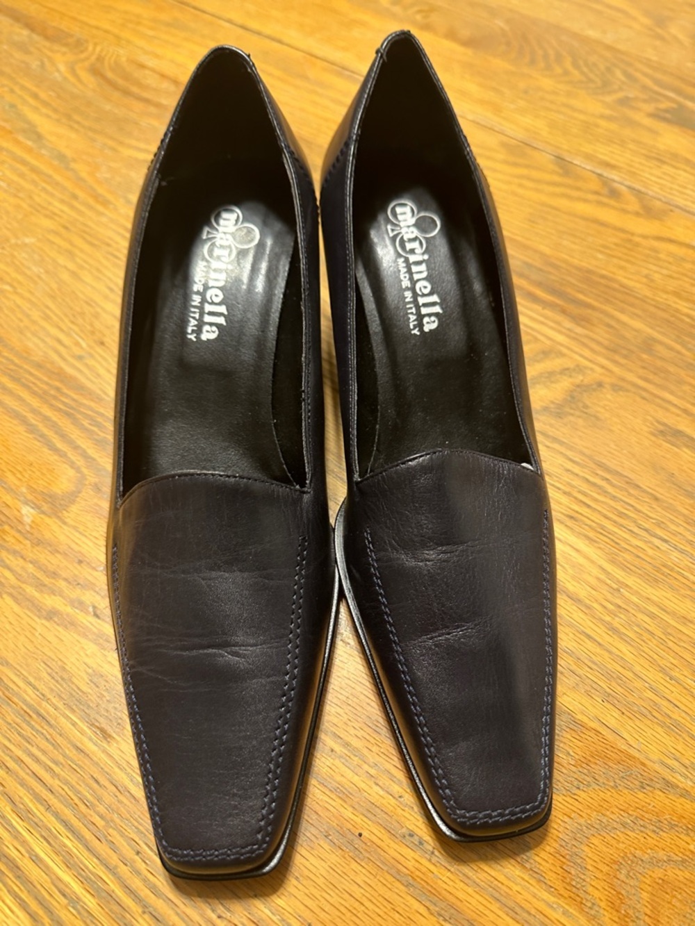 Rare Vintage Marinella Women's Navy Italian Leather Square-Toe Pumps 2 in Heel